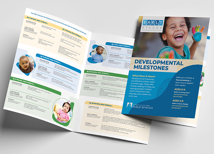 Cover and inside spread of Early Stages brochure.