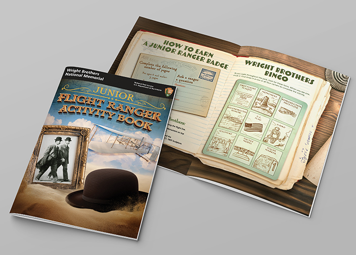 Cover and inside spread of the NPS Wright Brothers Junior Rangers Book.