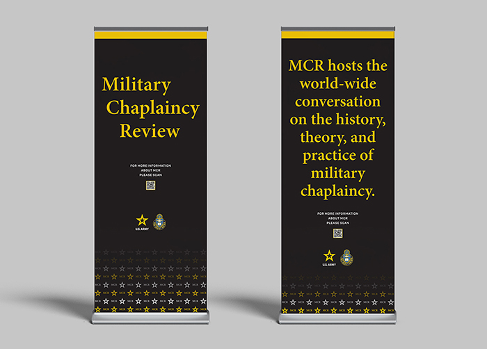 Banners with bold yellow messages on a black background.